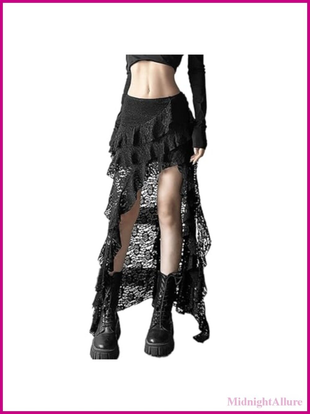 Boho Flowy Tulle Maxi Skirt with Lace Trim High Waist